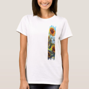 T-shirt Peinture à brosse à tournesol et papillon