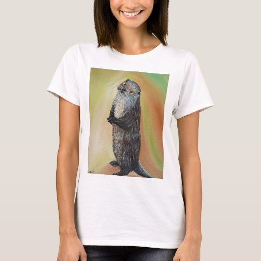 T-shirt Peinture à la loutre de la rivière debout (Devant)