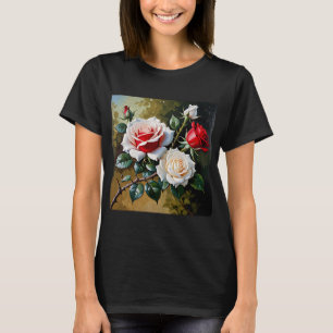 T-shirt Peinture à l'huile de roses roses blanches rouges