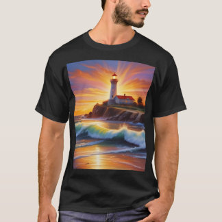 T-shirt Peinture à l'huile originale du phare sur la mer