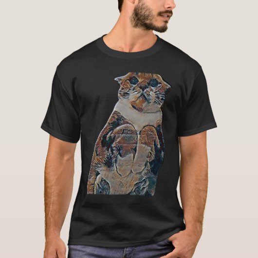T-shirt Peinture Abstraite Numérique D'un Chat (Devant)
