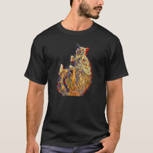 T-shirt Peinture Abstraite Numérique D'un Chat 1