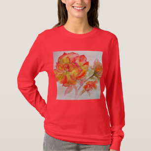 T-shirt Peinture Aquarelle Florale Rose Jaune Orange