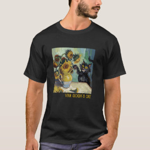 T-shirt Peinture artistique de chat noir avec tournesols d