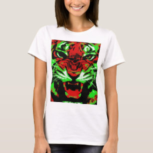 T-shirt Peinture artistique du visage de tigre rouge et ve