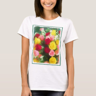 T-shirt Peinture Bouquet Rose - Jolie Art Fleur Originale