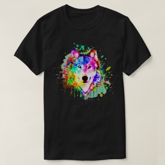 T-shirt Peinture colorée Splash Wolf Art (Design devant)