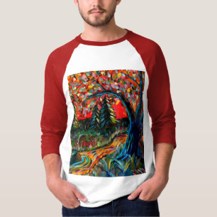 T-shirt Peinture Colorée Sur Arbre Et Rivière