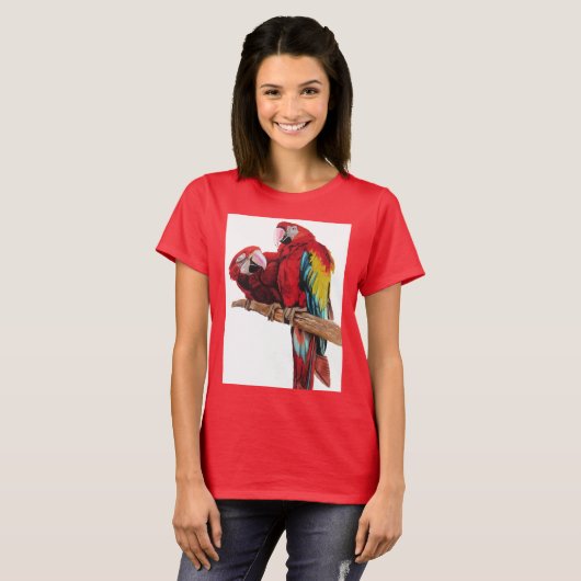 T-shirt Peinture couleur rouge Macaw Aquarelle (Devant entier)