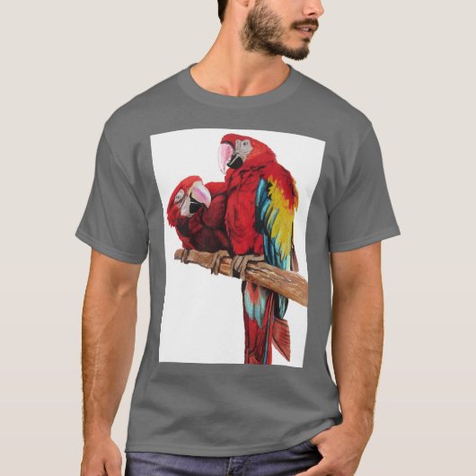 T-shirt Peinture couleur rouge Macaw Aquarelle (Devant)