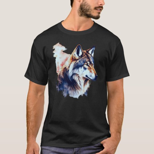 T-shirt Peinture d'aquarelle Abstraite de la tête de loup (Devant)
