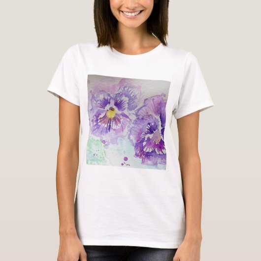 T-shirt Peinture d'aquarelle florale à fleurs mauves (Devant)