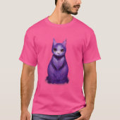 T-shirt Peinture d'aquarelle pourpre assise de chat pour c (Devant)