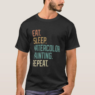 T-shirt Peinture d'aquarelle Retro Manger Sleep Répéter Vi