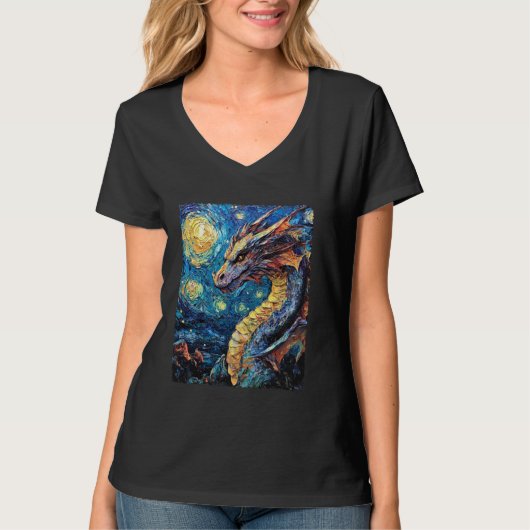 T-shirt Peinture d'art moderne Van Gogh Starry Dragon de n (Devant)