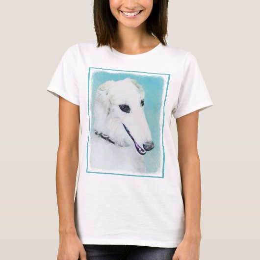 T-shirt Peinture de Borzoi (blanc) - Beau art original de (Devant)