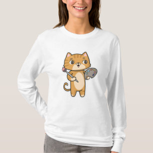 T-shirt Peinture de chat avec couleur et pinceau