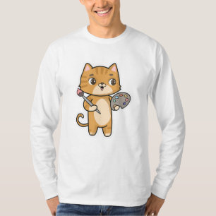 T-shirt Peinture de chat avec couleur et pinceau