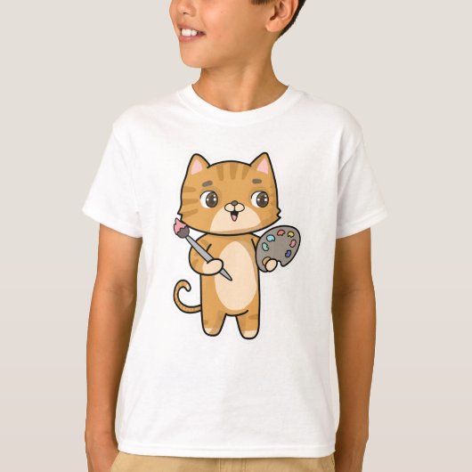 T-shirt Peinture de chat avec couleur et pinceau (Devant)