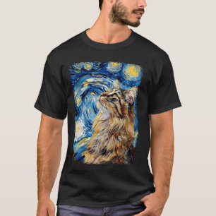T-shirt Peinture de chat Maine Coon Nuit étoilée