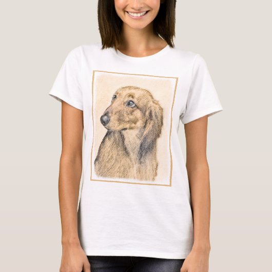 T-shirt Peinture de Dachshund (Longhaïs) - Art original du (Devant)
