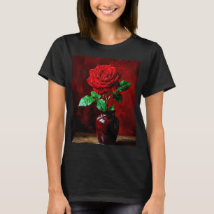 T-shirt Peinture de fleurs de rose rouge 