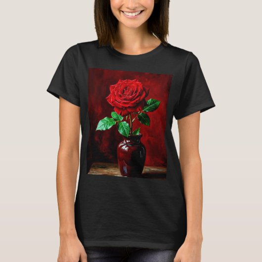 T-shirt Peinture de fleurs de rose rouge (Devant)
