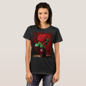 T-shirt Peinture de fleurs de rose rouge (Devant entier)