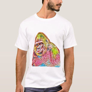T-shirt Peinture de Gorilla rose bleu jaune