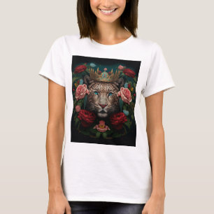 T-shirt Peinture de Jaguar avec Couronne de Fleurs