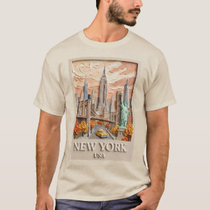 T-shirt Peinture de la skyline texturée 3D vintage de la v