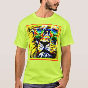 T-shirt Peinture de Lion avec lunettes Arc-en-ciel. Comman