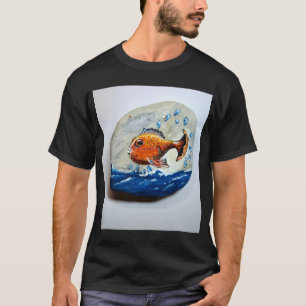 T-shirt Peinture de pierre de poisson orange heureux – Cut