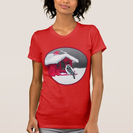 T-shirt Peinture Downy Woodpecker - Art original pour oise (Devant)