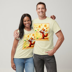 T-shirt Peinture d'un heureux Renard Rouge chantant. Comma