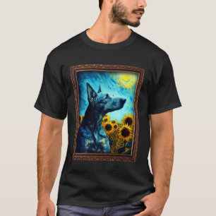 T-shirt Peinture en dentelle bleu Fleur de tournesol Maman