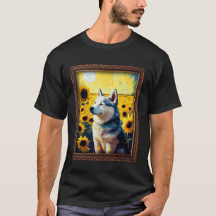 T-shirt Peinture Husky Fleur de tournesol Maman Femmes Flo