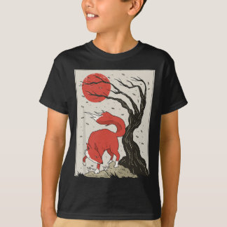 T-shirt Peinture Japonaise Du Renard, De L'Arbre Et Du Sol