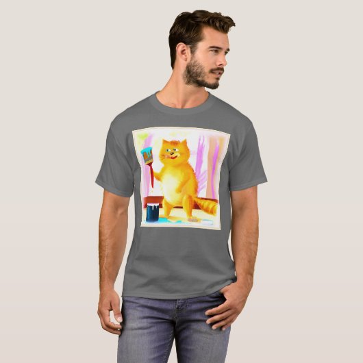 T-shirt Peinture Mignonne D'Un Chat Tenant Une Brosse. Com (Devant entier)