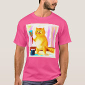 T-shirt Peinture Mignonne D'Un Chat Tenant Une Brosse. Com (Devant)
