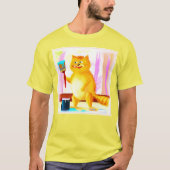 T-shirt Peinture Mignonne D'Un Chat Tenant Une Brosse. Com (Devant)