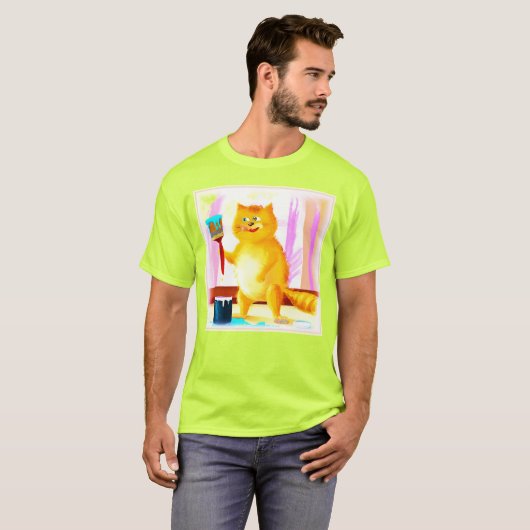 T-shirt Peinture Mignonne D'Un Chat Tenant Une Brosse. Com (Devant entier)