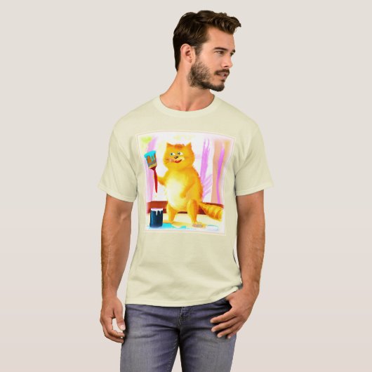 T-shirt Peinture Mignonne D'Un Chat Tenant Une Brosse. Com (Devant entier)