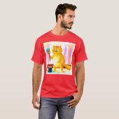 T-shirt Peinture Mignonne D'Un Chat Tenant Une Brosse. Com (Devant entier)