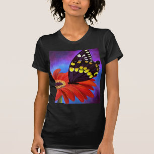 T-shirt Peinture noire de marguerite de papillon - multi