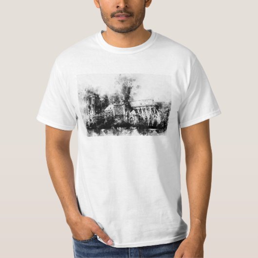 T-shirt Peinture noire et blanche de la cathédrale Notre-D (Devant)