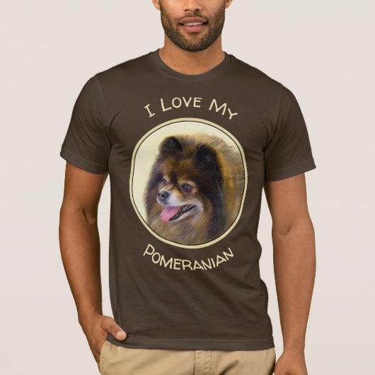 T-shirt Peinture Poméranienne Noir et Tan Art Chien origin (Devant)