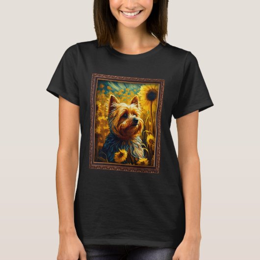 T-shirt Peinture Silky Terrier Peinture Fleur de tournesol (Devant)