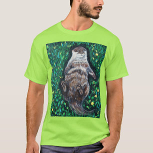 T-shirt Peinture sur la loutre de rivière relaxante