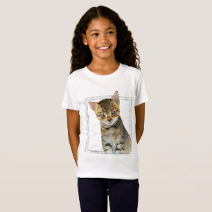 T-Shirt Peinture tigrée de chaton avec le cadre de marbre